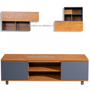 Neues Design aus Holz 2 Wandregale Wohnzimmermöbel Holzschrank modernes TV-Ständer-Set