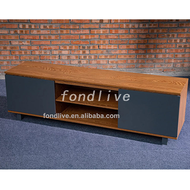 Neues Design aus Holz 2 Wandregale Wohnzimmermöbel Holzschrank modernes TV-Ständer-Set