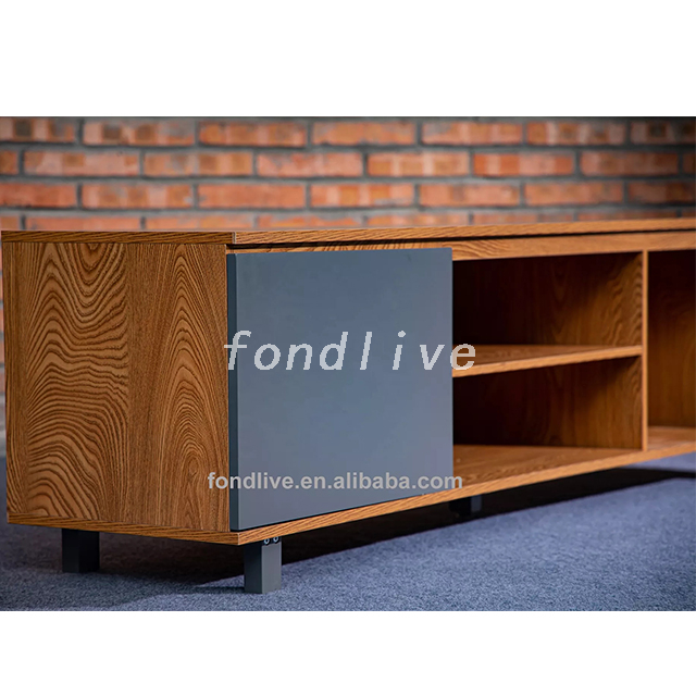 Neues Design aus Holz 2 Wandregale Wohnzimmermöbel Holzschrank modernes TV-Ständer-Set